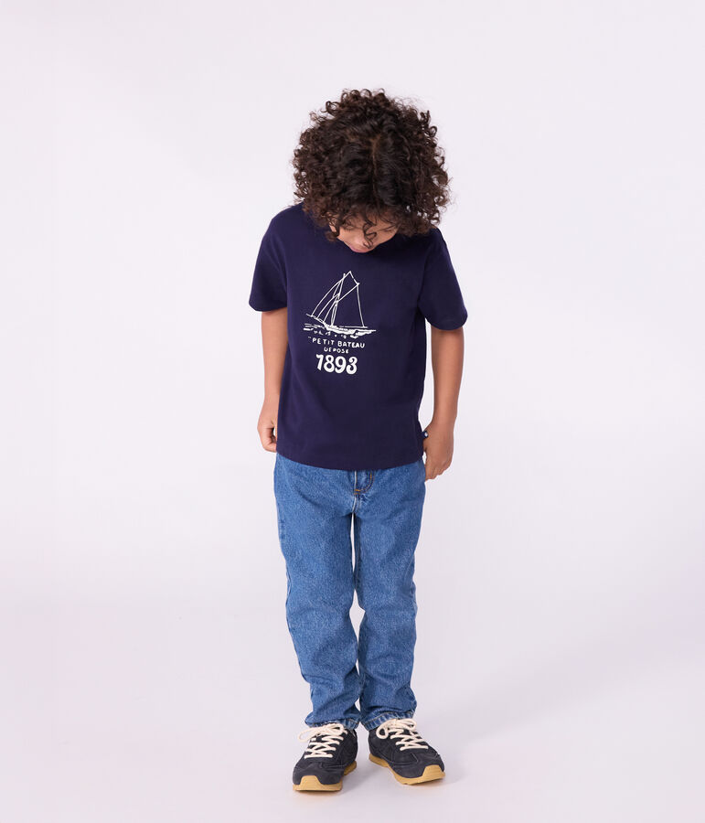 Tee-shirt enfant &agrave; manches courtes imprim&eacute; bleu SOIR