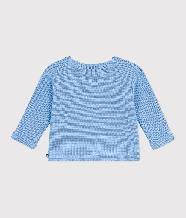 Cardigan b&eacute;b&eacute; tricot point mousse en coton bleu clair