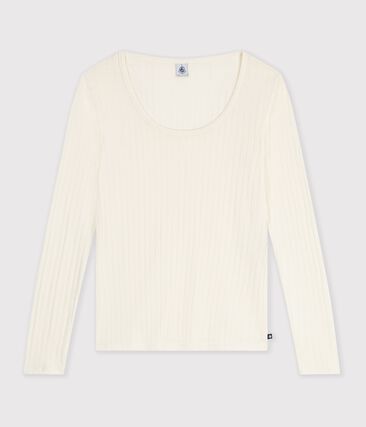 Tee-shirt col danseuse femme en laine et coton uni