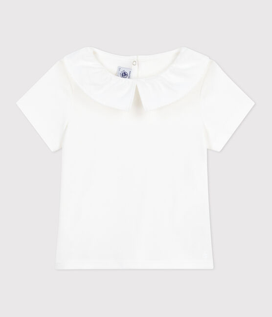 Teeshirt enfant en coton manches courtes à col uni blanc MARSHMALLOW