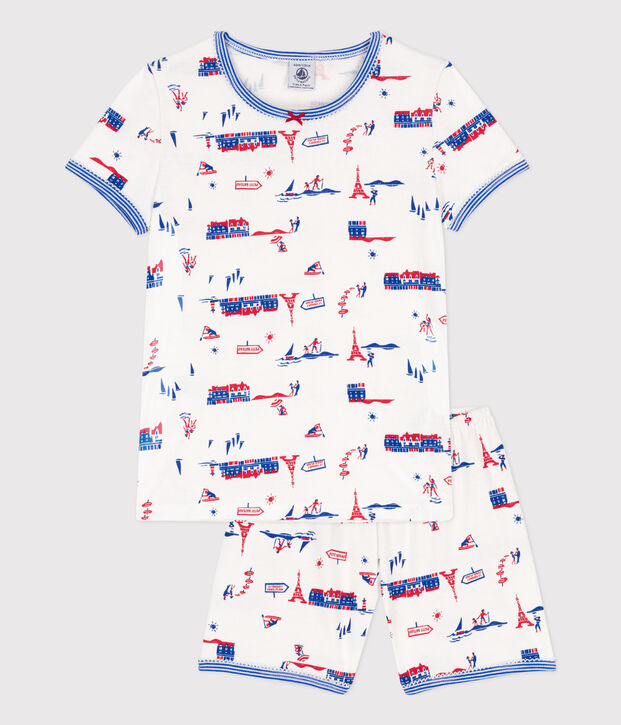 Pyjacourt Paris en coton petite fille blanc/multicouleur