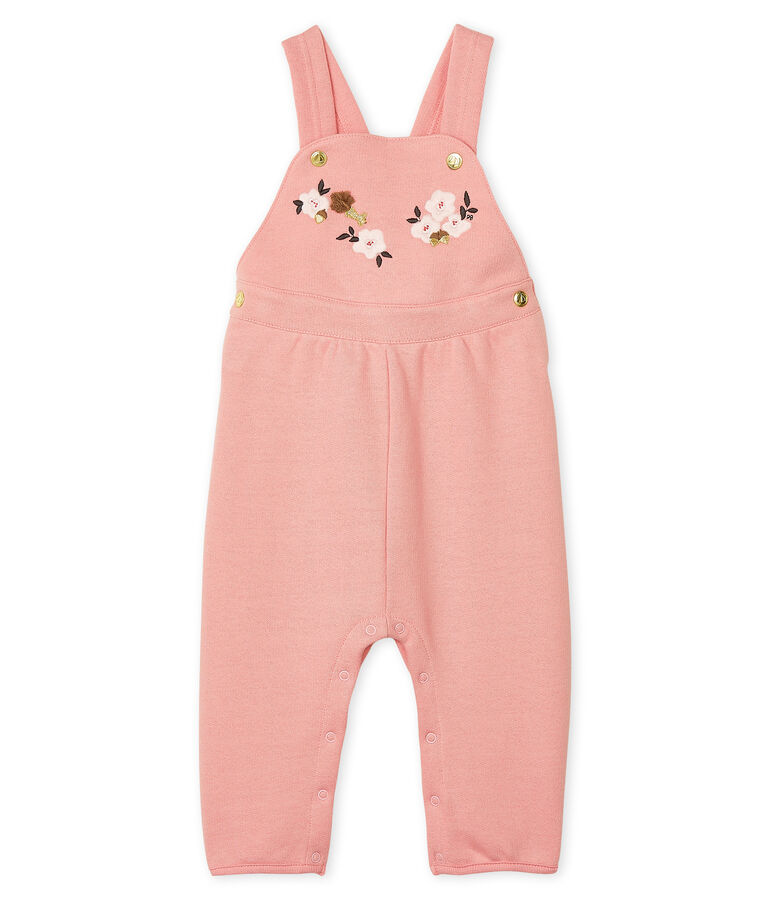 Salopette longue b&eacute;b&eacute; fille en molleton rose