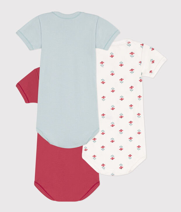 Lot de 3 bodies manches courtes fleurs en coton multicouleur