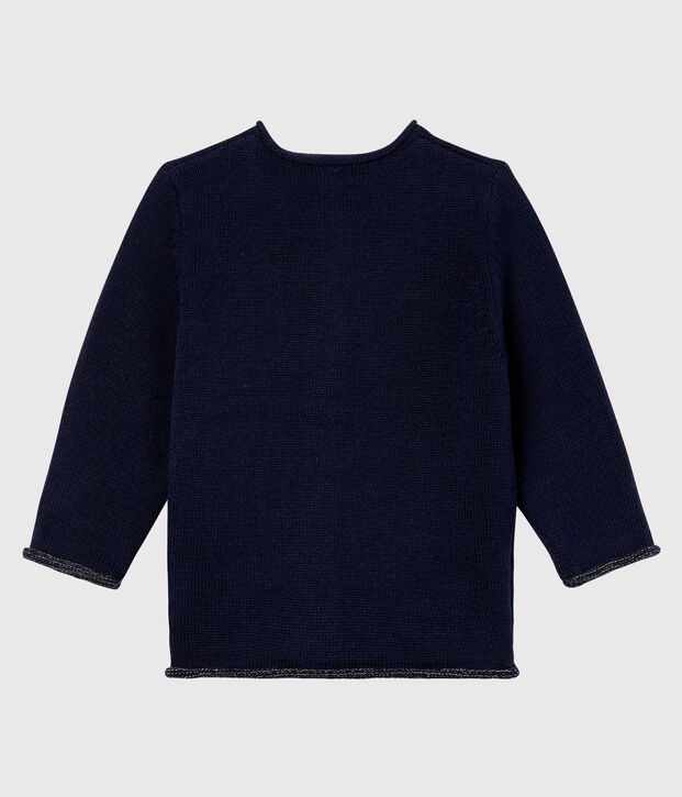 Cardigan essentiel b&eacute;b&eacute; fille en tricot laine et coton bleu marine