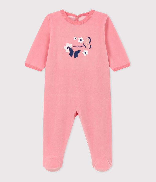 Pyjama b&eacute;b&eacute; en velours ouverture au dos rose