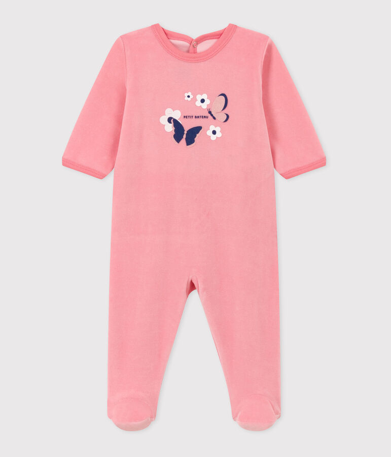 Pyjama b&eacute;b&eacute; en velours ouverture au dos rose LOGGIA