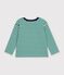 Tee-shirt enfant manches longues &agrave; rayures vert/beige/vert
