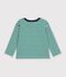 Tee-shirt enfant manches longues &agrave; rayures vert/beige/vert