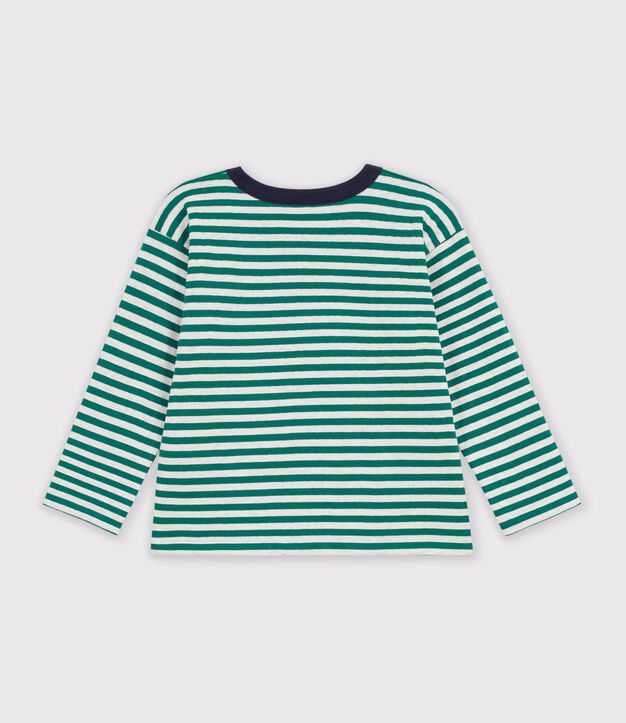 Tee-shirt enfant manches longues &agrave; rayures vert/beige/vert