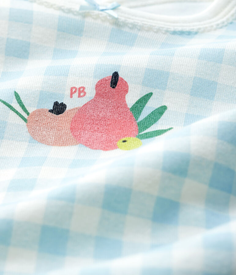 Dors-bien vichy bleu b&eacute;b&eacute; fille en coton blanc MARSHMALLOW/bleu JASMIN