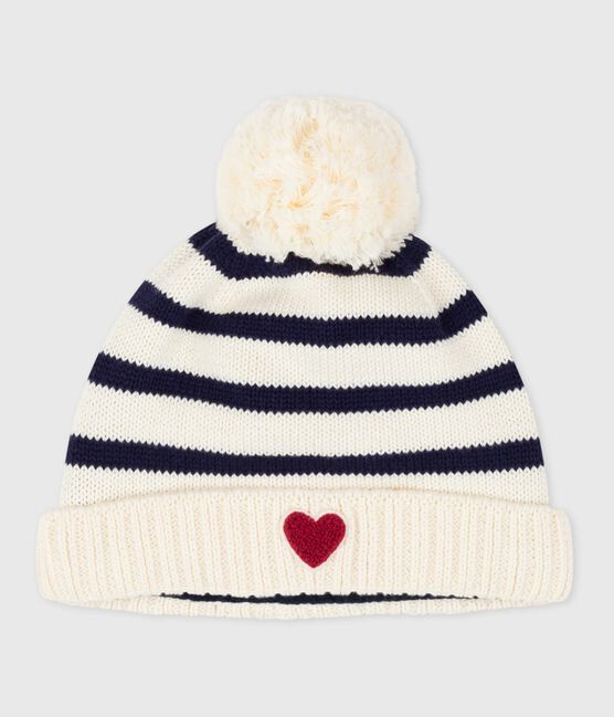 Bonnet bébé rayé en tricot doublé en polaire bleu MARSHMALLOW/ SOIR