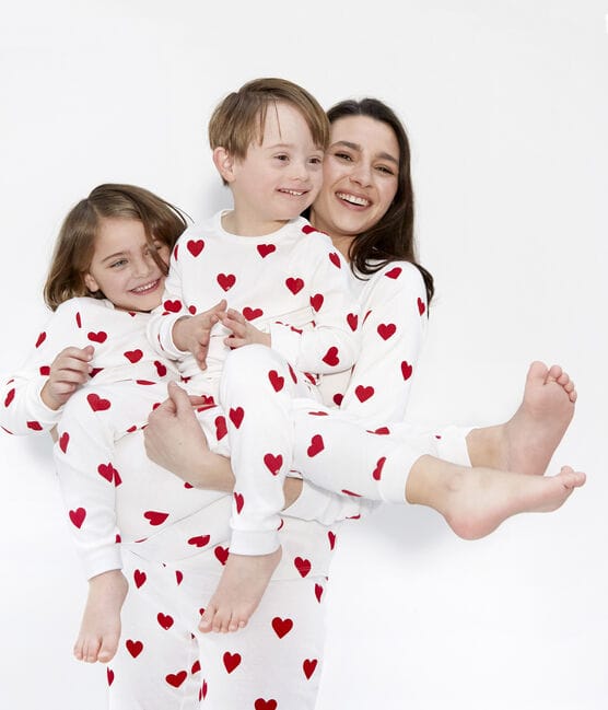 Pyjama cœur fille - garçon en côte blanc MARSHMALLOW/rouge TERKUIT