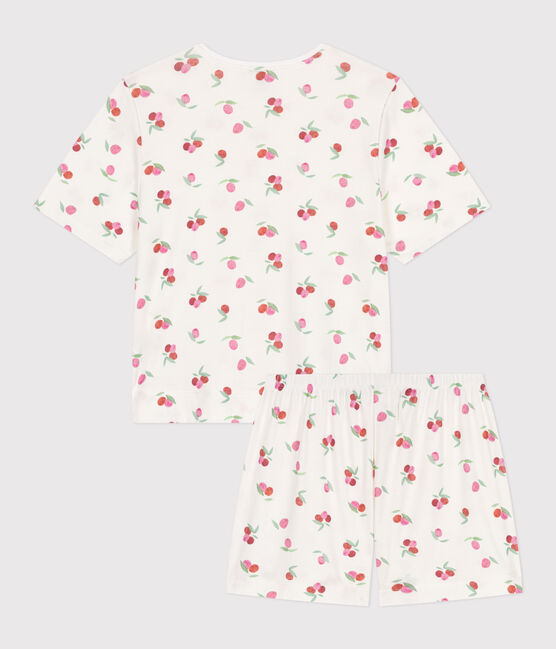 Pyjama short femme en coton imprimé fruits blanc MARSHMALLOW/blanc MULTICO