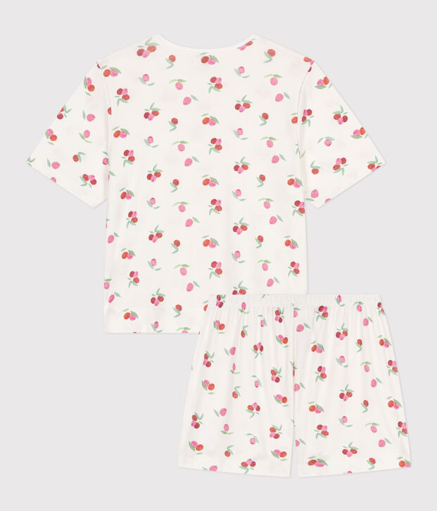 Pyjama short femme en coton imprim&eacute; fruits blanc/multicouleur