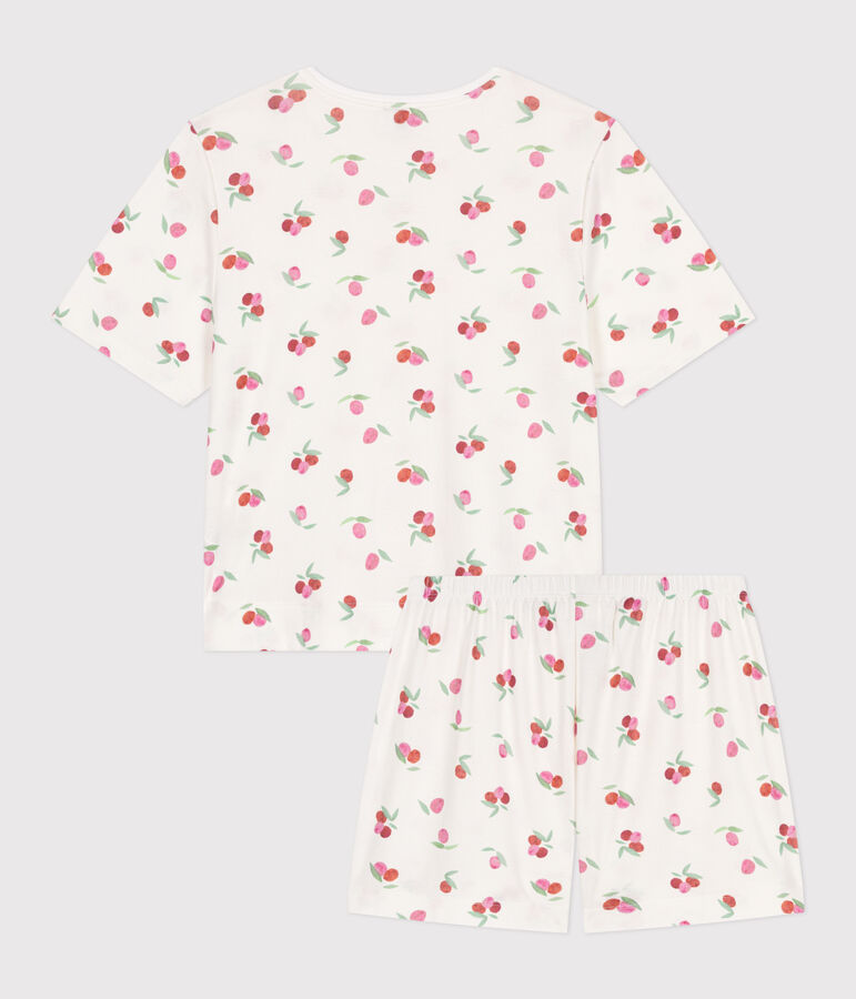 Pyjama short femme en coton imprim&eacute; fruits blanc/multicouleur