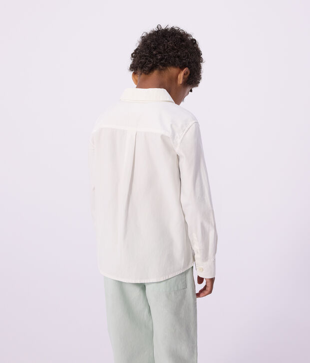 Chemise enfant en coton manches longues unie blanc