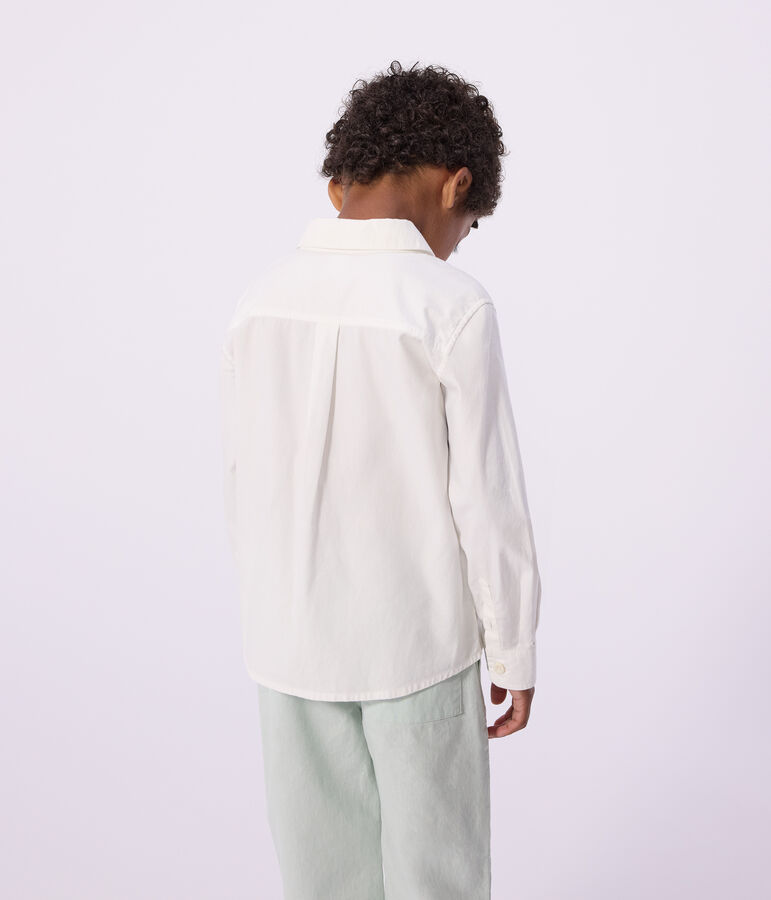Chemise enfant en coton manches longues unie blanc ECUME