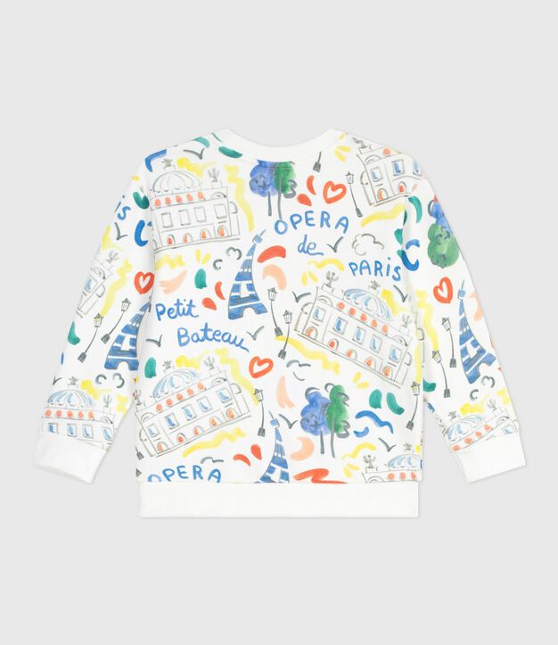 Sweatshirt enfant en coton imprim&eacute; blanc/multicouleur