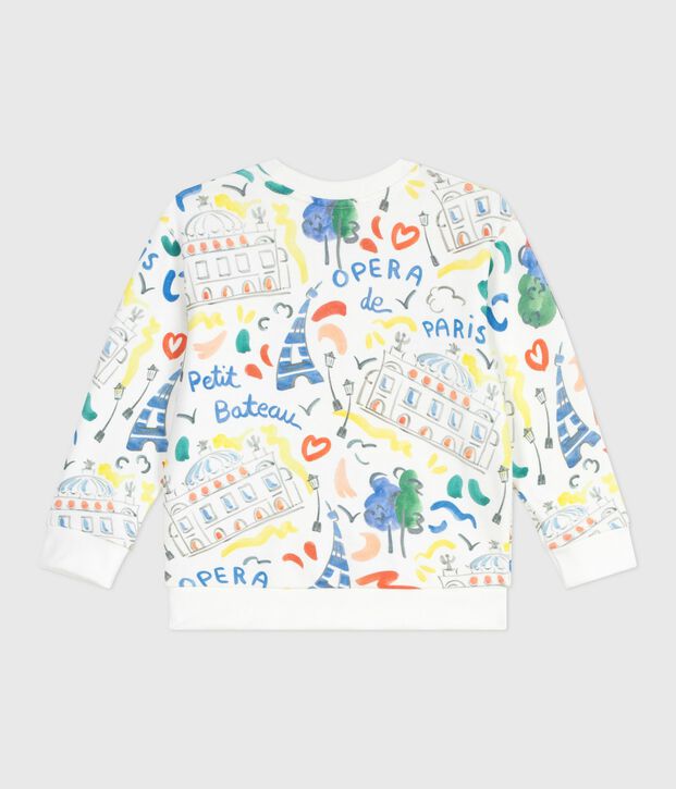 Sweatshirt enfant en coton imprim&eacute; blanc/multicouleur