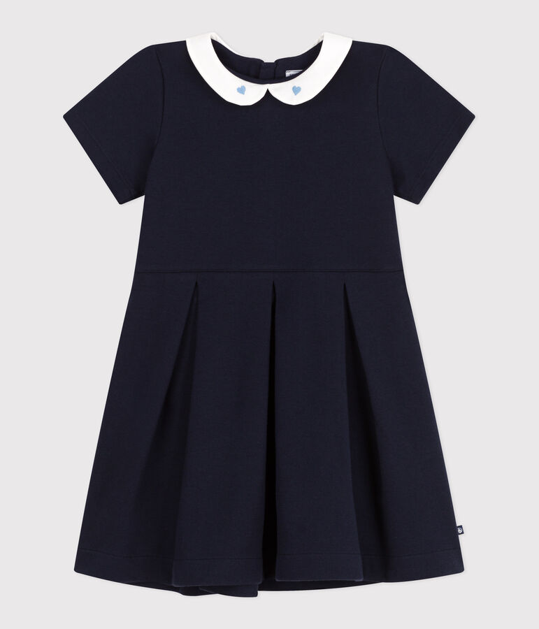 Robe enfant en coton manches courtes unie bleu SMOKING
