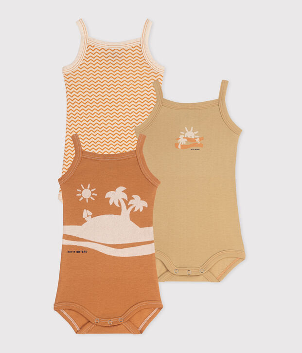 Lot de 3 bodies &agrave; bretelles en coton b&eacute;b&eacute; multicouleur