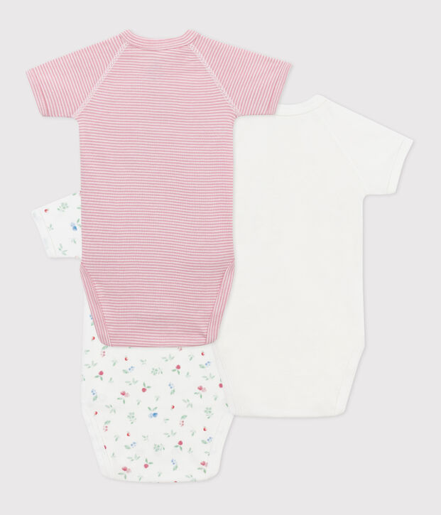 Lot de 3 bodies crois&eacute;s manches courtes en coton imprim&eacute; b&eacute;b&eacute; multicouleur