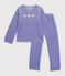 Pyjama enfant en velours &agrave; motif c&oelig;urs violet