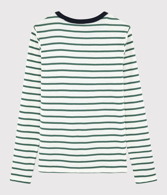 T-shirt col rond iconique en coton Femme blanc MARSHMALLOW/vert VALLEE