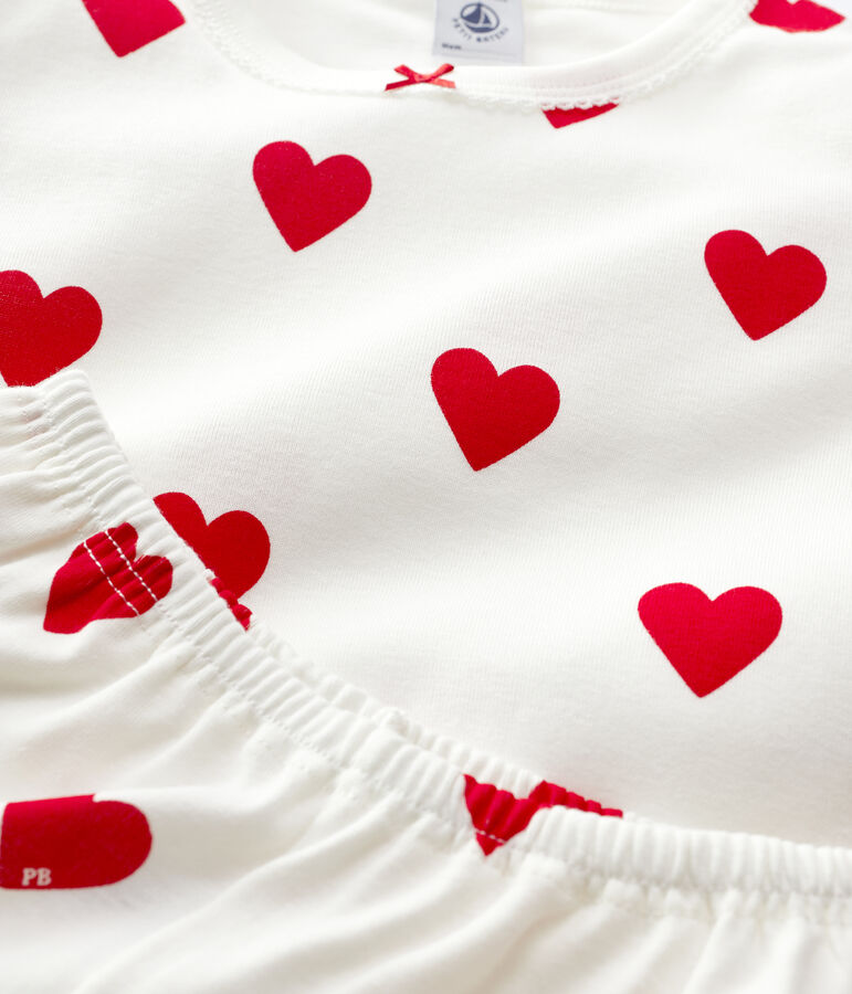 Pyjacourt petite fille en c&ocirc;te blanc MARSHMALLOW/rouge TERKUIT