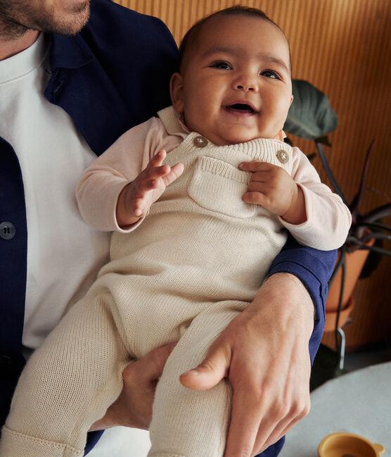 Salopette en tricot de laine et coton bébé écru AVALANCHE