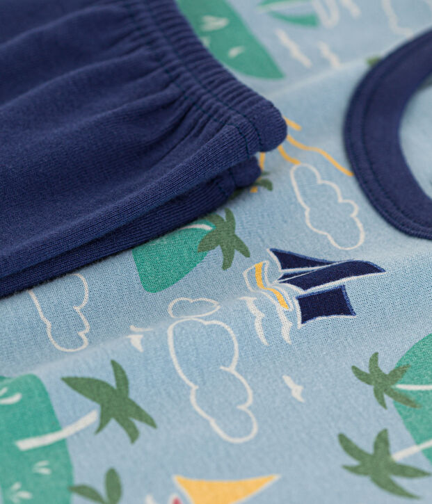 Pyjama manches courtes explorateur en coton petit gar&ccedil;on bleu/multicouleur