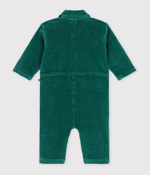 Combinaison longue b&eacute;b&eacute; en velours uni vert
