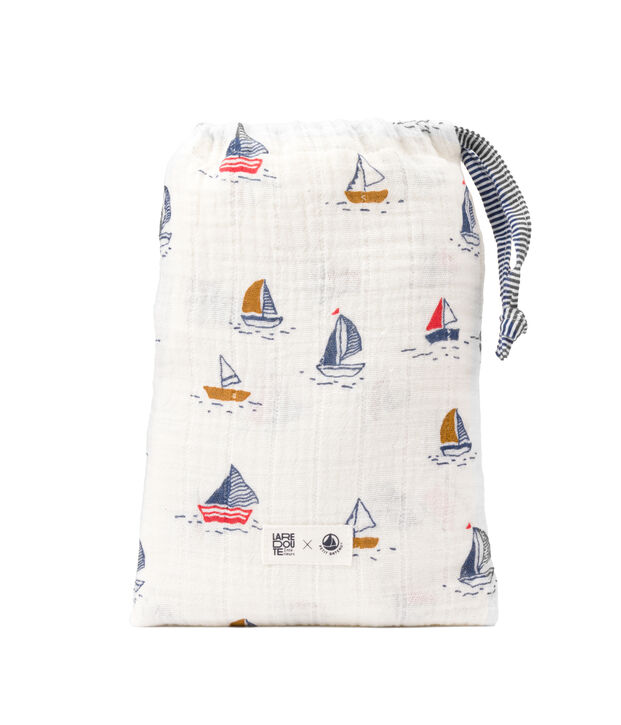 Lot de 3 langes b&eacute;b&eacute; imprim&eacute;s bateaux et milleraie blanc/bleu/multicouleur