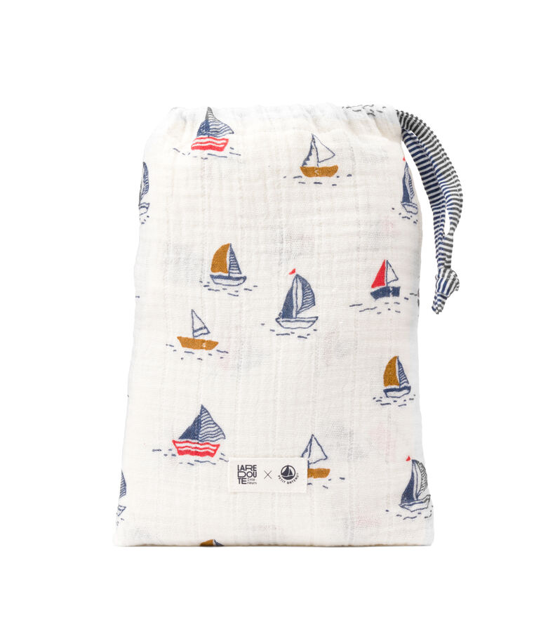 Lot de 3 langes b&eacute;b&eacute; imprim&eacute;s bateaux et milleraie blanc/bleu/multicouleur