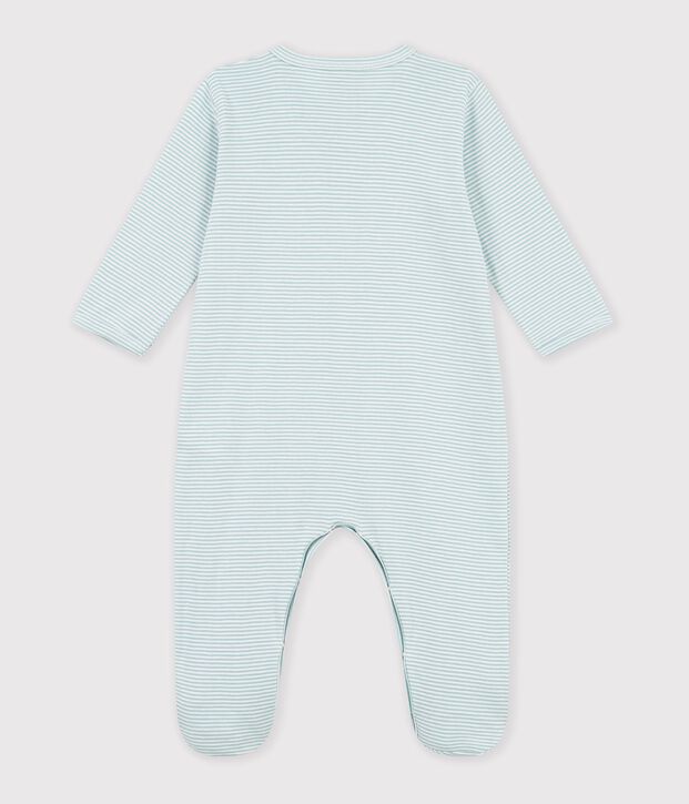 Pyjama b&eacute;b&eacute; en coton &agrave; rayures milleraies vert/blanc