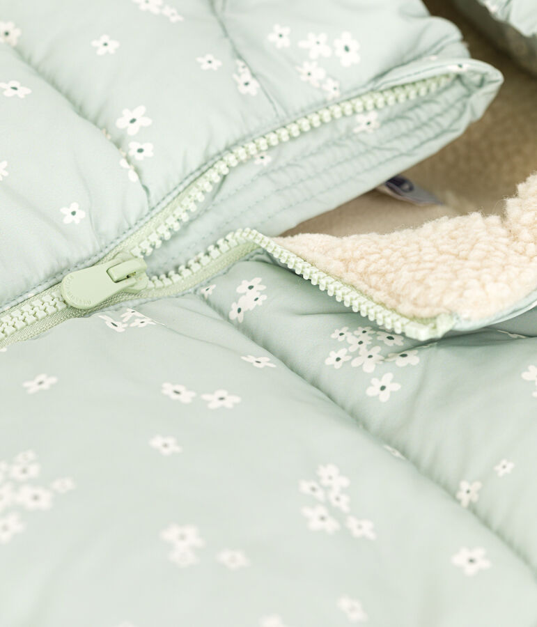 Doudoune avec capuche r&eacute;tractable enfant fille vert HERBIER/blanc MULTICO