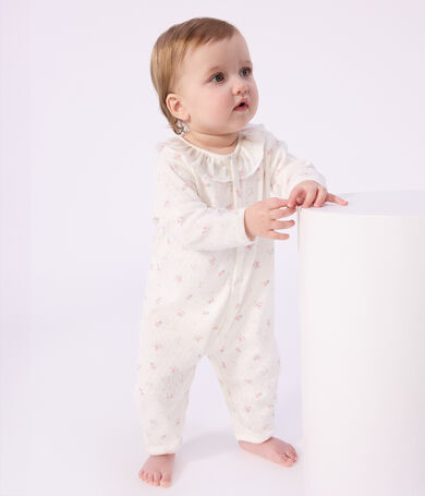 Pyjama b&eacute;b&eacute; en coton ajour&eacute; sans pieds avec col imprim&eacute; fleuri