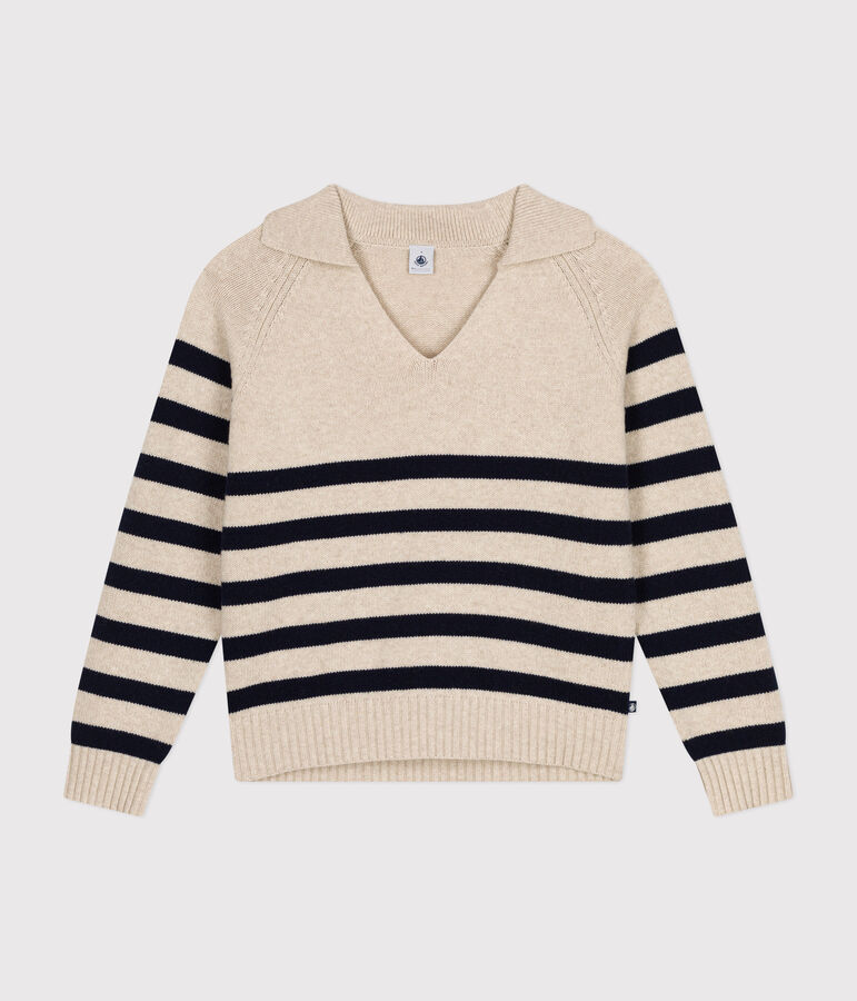 Pull en laine et coton femme blanc AVALANCHE/bleu SMOKING