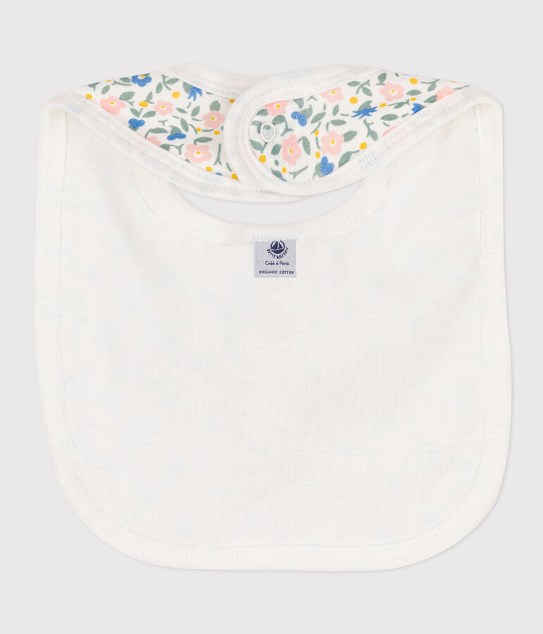 Bavoir unitaire fleurs en coton blanc/multicouleur