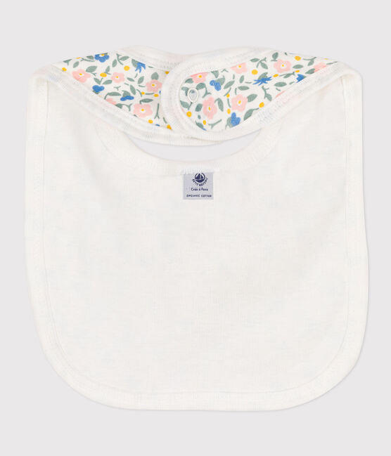 Bavoir unitaire fleurs en coton blanc MARSHMALLOW/blanc MULTICO