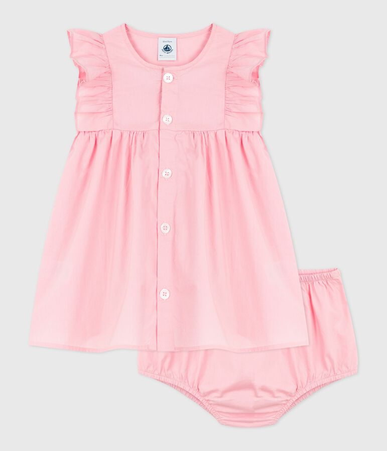 Robe b&eacute;b&eacute; en coton unie et son bloomer rose CHARME
