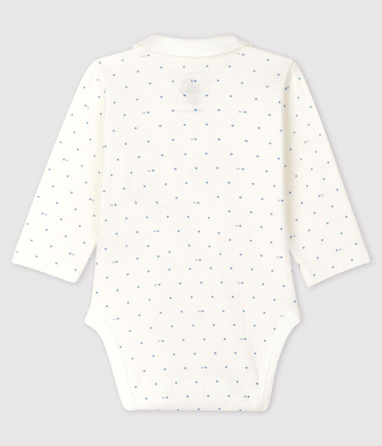 Body à col manches longues bébé blanc MARSHMALLOW/bleu ACIER