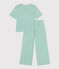 Pyjama femme en coton jambes larges à rayures vert ALOEVERA/blanc MARSHMALLOW