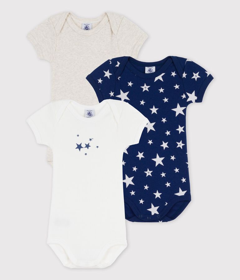 Lot de 3 bodies &eacute;toiles manches courtes en coton multicouleur