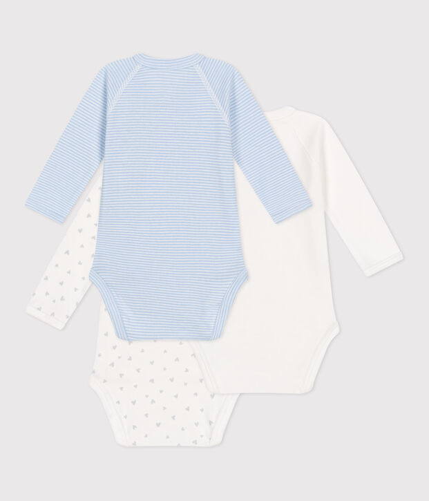 Lot de 3 bodies crois&eacute;s manches longues en coton imprim&eacute; b&eacute;b&eacute; multicouleur