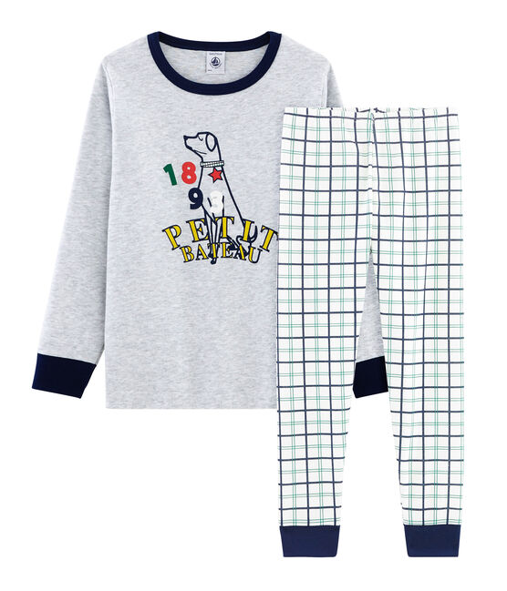 Pyjama petit garçon en côte et tubique blanc MARSHMALLOW/blanc MULTICO