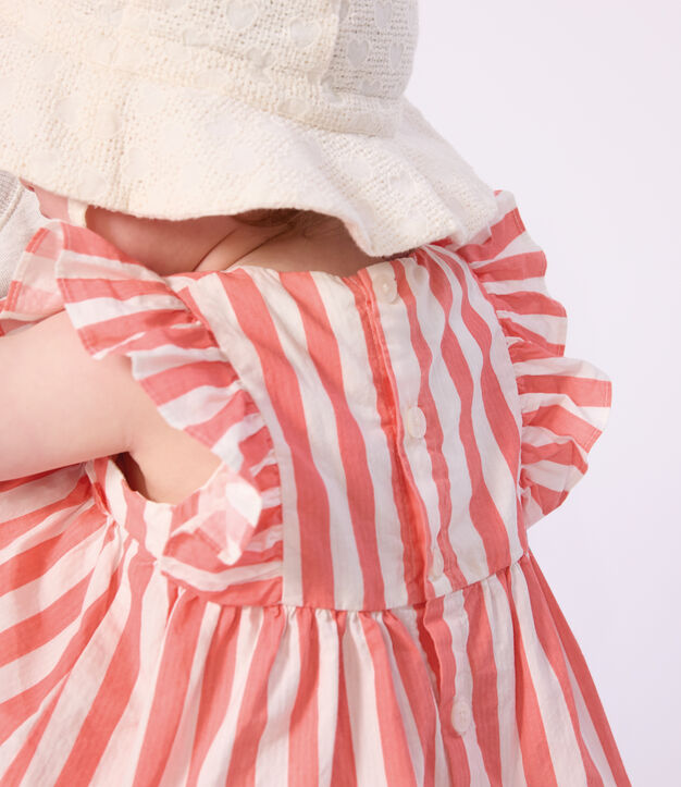 Robe b&eacute;b&eacute; en coton sans manches et son bloomer ray&eacute;s rose/blanc