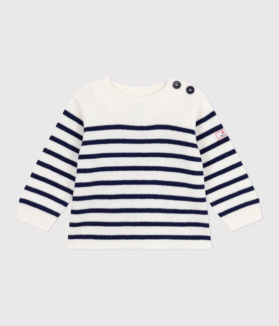 Pull marin bébé en laine et coton à rayures bleu MARSHMALLOW/ SOIR