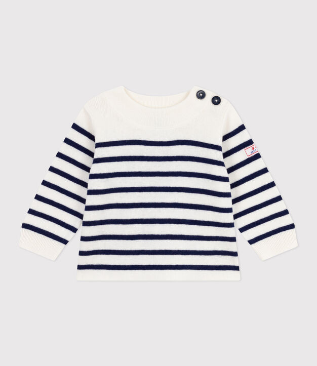 Pull marin b&eacute;b&eacute; en laine et coton &agrave; rayures bleu/bleu