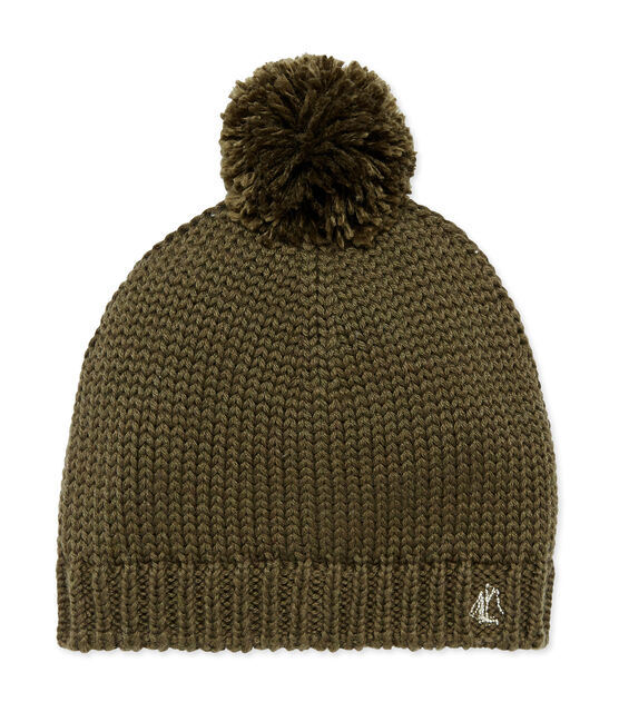 Bonnet à pompon enfant en laine mélangée vert CROCODILE